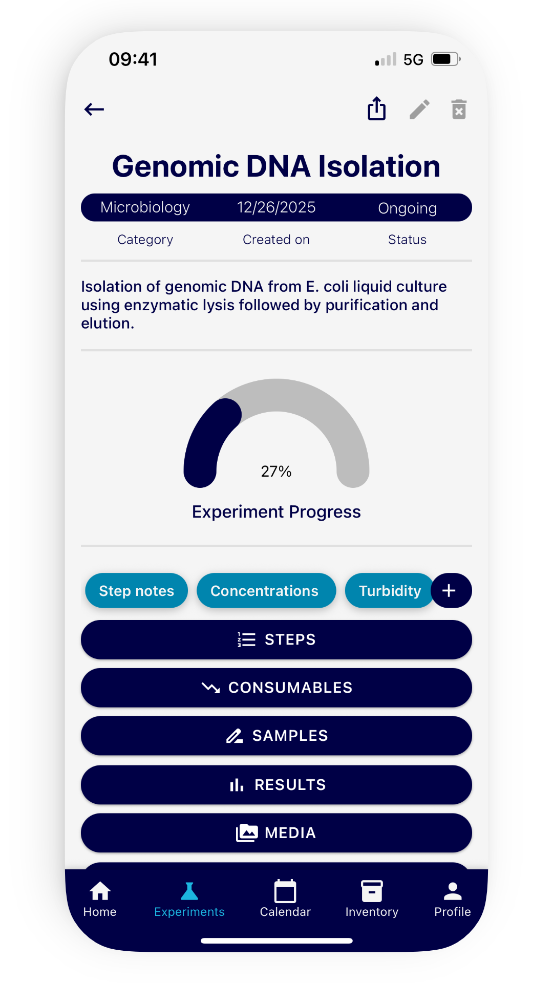 Detailed Experiment View in LabCodex